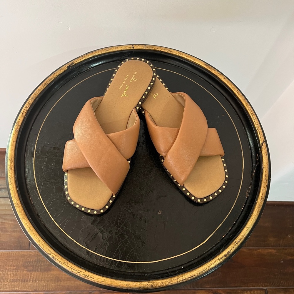 Mila Paoli leather crossed strap slides, 9, made in Italy, EUC - Picture 2 of 10